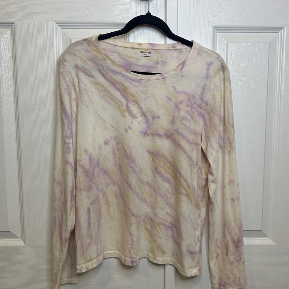 Madewell Pastel Tie Dye Long Sleeve Tee Size Large Pink Beige Cream